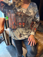 Denim Snow Scene Shimmer Top Robyn