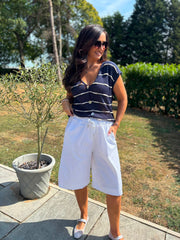 Navy Buttoned Stripe Knit Edith