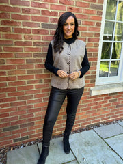 Mocha Leopard Trim Waistcoat Rhea