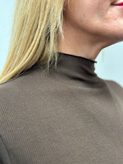 Chocolate Ribbed Flute Neck Top Charlotte