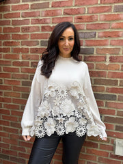Stone Floral Applique Knit Dina