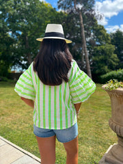 Neon Green Puff Sleeve Striped Top Erin