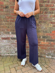 Navy Seam Front Pull On Comfort Trousers