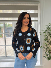 Black Crochet Patchwork Cardi Silvia