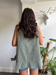 Khaki Striped Panel Sleeveless Top Gaynor