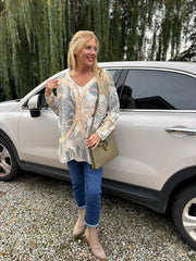 Winter White Greek Key Chain Knit Ava