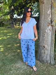 White Textured V Neck Top Jodie