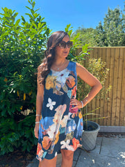 Navy Brushed Floral Pattern Dress Valentina