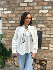 White Scarf Tie Neck Blouse Jackie