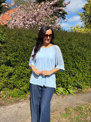 Light Blue Net Sleeve Top Julia