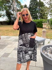 Monochrome Half Printed Pocket Dress Amelia