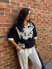 Navy Luxury Collared Floral Knit Eve