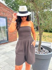 Chocolate Bubble Cotton Bandeau Playsuit