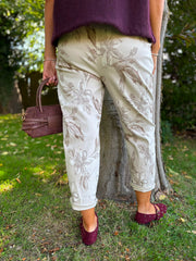 Stone Floral Printed Trousers
