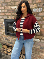 Wine Zip Up Knitted Waistcoat Donna