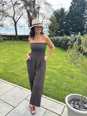Chocolate Bubble Cotton Bandeau Jumpsuit