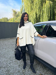 Antique Cream Luxury Trim Detail Pocket Knit Anna