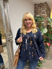 Navy Metallic Lightweight Knit Bella