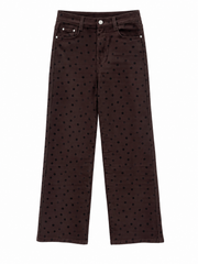 Chocolate Polka Dot Wide Leg Jeans