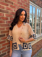 Navy Patchwork loose Knit Shirt Perrie