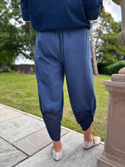 Navy Mesh Detail Barrel Leg Trousers Parker