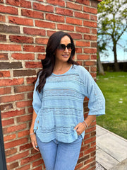 Light Blue Lace Stripe Top India