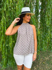 Mocha Polka Dot Halter Neck Top Judy