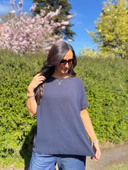 Navy Applique Floral Crepe Top Astra