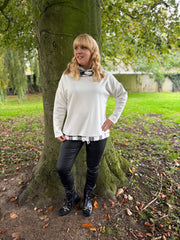 Winter White Checked Trim Sweat Top Iris