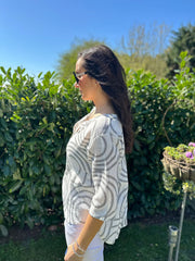 Grey Geometric Swirl Print Top Zoe