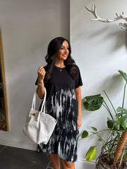 Black Half Brushed Print Pocket Dress Amelia