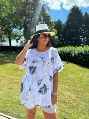 White Floral Pattern Top Hattie