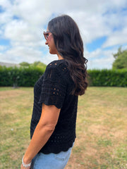 Black Crochet Knit Top Selina
