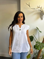 White Floral Frill Sleeve Top Chrissy