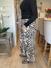 Stone Leopard Print Barrel Leg Trouser