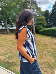 Navy Sleeveless Diamante Stripe Top Caitlyn