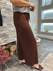 Chocolate Diamante Wide Leg Trousers Trisha
