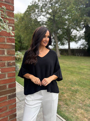 Black V-Neck Reverse Seam Knit Diana