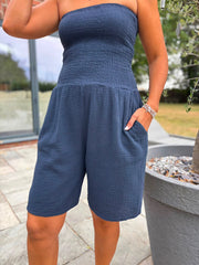 Navy Bubble Cotton Bandeau Playsuit