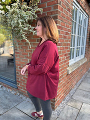 Wine Fringed Neck Top Donna