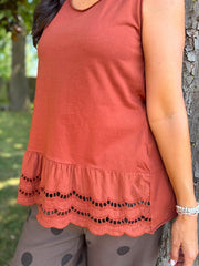 Rust Broderie Hem Vest Cordelia