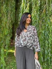 Chocolate Abstract Leaf Blouse Hailey