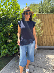 Navy Lace Hem Top Yasmin