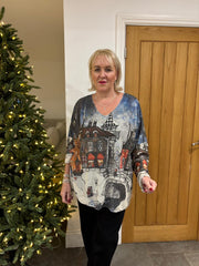 Denim Snow Scene Shimmer Top Robyn