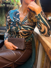 Teal Mixed Print Twist Front Top Bronte