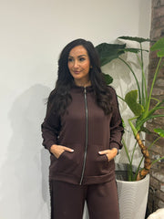 Chocolate Sequin Velour Trim Jacket Trixie