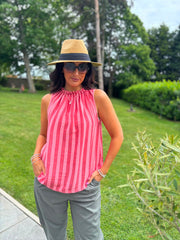 Coral Striped Sleeveless Top Tiana