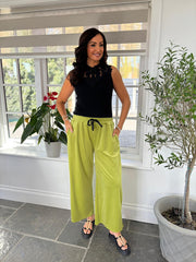 Olive Pull On Wide Leg Velour Trousers