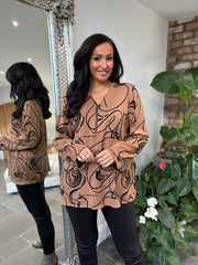 Camel Swirl Knitted Zip Top Allie