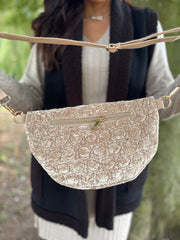 Stone Textured Velour Crossbody Bag